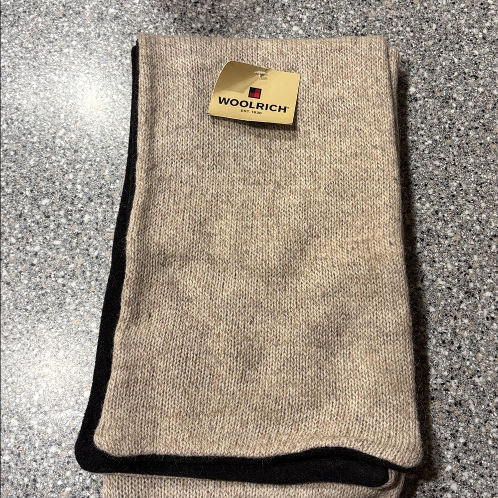 Woolrich Tan Scarf with Black Edging